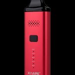 Red XMAXE V3 Pro portable dry herb vaporizer with temperature settings displayed.