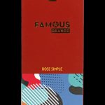 Red packaging for “Dose Simple” cannabis accessories by Famous Brandz, featuring abstract geometric designs.