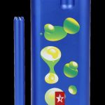 Blue cannabis one-hitter pipe with bubbling green design and star emblem.