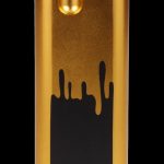 Gold cannabis oil vape pen with dripping black oil effect.