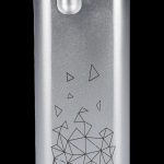 Silver cannabis storage tube with geometric diamond design.