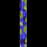 Colorful glass cannabis water pipe with abstract green and black polka dot pattern.