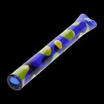 Hand-blown glass pipe with colorful speckled pattern.