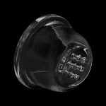 Black glass cannabis water pipe against a dark background.