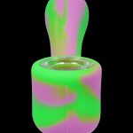 Green and pink silicone bubbler for cannabis use.