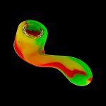 Colorful silicone smoking pipe against a black background.