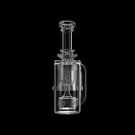 Clear glass dab rig isolated on a black background.