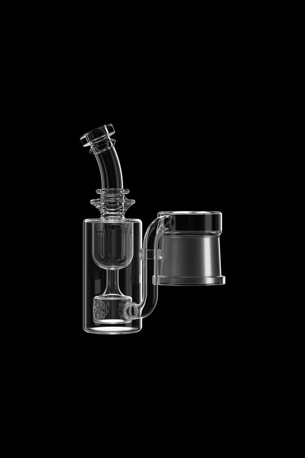Clear glass rig with bubbler and attachment, isolated on black.