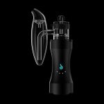 Black cannabis e-rig with glass mouthpiece and digital display.