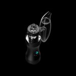 Sleek black and glass dab rig with illuminated base, studio shot.