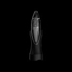 Sleek black cannabis vaporizer pen isolated on a black background.