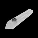 Silver cannabis pipe on a black background.