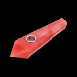 Red glass pipe with a metal screen, isolated on a black background.