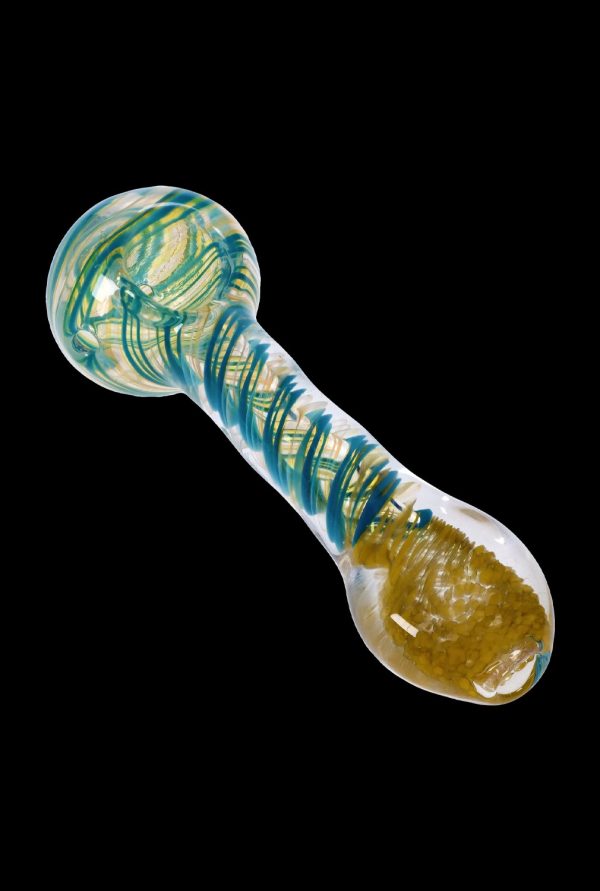 A three-inch SC Color Twisting Spoon Pipe is shown in a side view, with vibrant twisting colors within the glass.