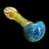 A three-inch SC Twisting Frit Spoon Pipe, shown at a slight angle against a dark background, features colorful frit patterns.