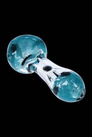 A side view of the 2.5-inch SC Color Frit with Dots Spoon Pipe, featuring colorful glass frit patterns.