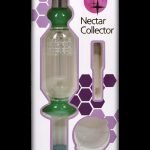 A front view of the SC Shower Head Perc Nectar Collector - 14mm, showing a translucent glass collector against a purple hexagonal background.