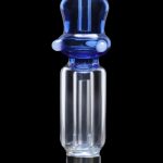 Front view of the SC Mini Mosque Nectar Collector, a blue glass tool with a patterned body and narrow tip.
