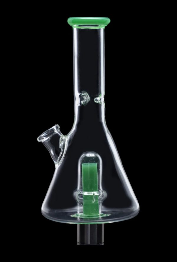 Front view of the SC Beaker Nectar Collector, a clear glass tool with a 14mm joint angled against a black background.
