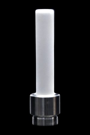 Front view of the SC Beaker Nectar Collector - 14mm, showing a clear glass tip connected to a metallic base.