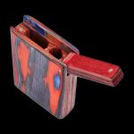 A three-quarter view of the SC Colorful Wood Grain Dugout - Small, showcasing its wooden grain and open compartment.