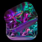 Neon cannabis accessory tray featuring the iconic "Welcome to Las Vegas" sign in a psychedelic, glowing design.