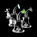 Front view of the Bent Neck Bell Mini Water Pipe, a clear glass piece with a gently curved neck and bell-shaped base.