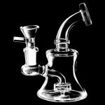 Front view of the Bent Neck Bell Mini Water Pipe, a clear glass piece with a gently curved neck and bell-shaped base.