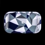 Geometric cannabis rolling tray with a star logo.