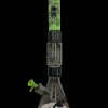 Neon green and black glass water pipe (bong) with celestial pattern, studio shot.
