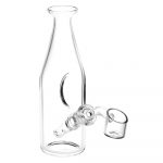 Clear glass bubbler water pipe with a removable bowl piece.