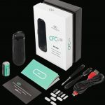A top-down shot of the Boundless CFC Lite Vaporizer and included accessories neatly arranged on a white surface.