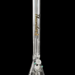 Tall glass bong with ice catch and flared base.