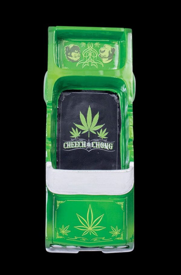 Front view of the Cheech & Chong 50th Anniversary Lowrider Ashtray, a metallic ashtray featuring a vintage lowrider design.