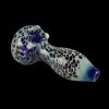 A side view of the Color Spotted Glass Hand Pipe, showcasing its speckled pattern and curved form against a dark background.