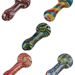 Front view of the 3.25” Small Portable Color Swirl Spoon Pipe, showcasing a vibrant swirl pattern in its compact design.