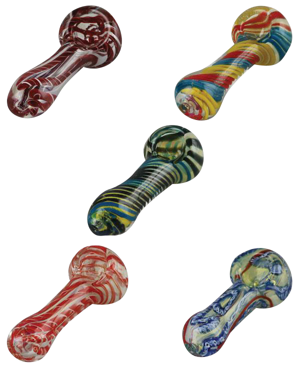 Front view of the 3.25” Small Portable Color Swirl Spoon Pipe, showcasing a vibrant swirl pattern in its compact design.