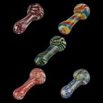 Front view of the Small Portable 3.25" Color Swirl Spoon Pipe, displaying a vibrant swirl pattern in a compact, handheld design.