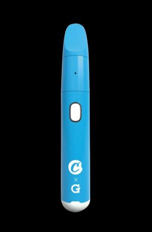 Front view of the Cookies x G Pen Micro+ Concentrate Vaporizer, a silver and blue pen-style device with a minimalist design.