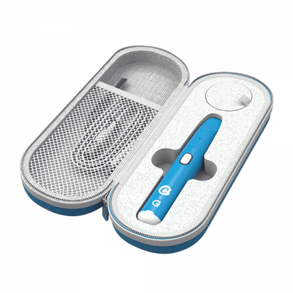 Top-down view of the open Cookies x G Pen Micro+ Concentrate Vaporizer case, revealing the blue device nestled in molded foam.