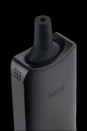 Black cannabis vaporizer pen with the brand “ARTIS” embossed on the side.
