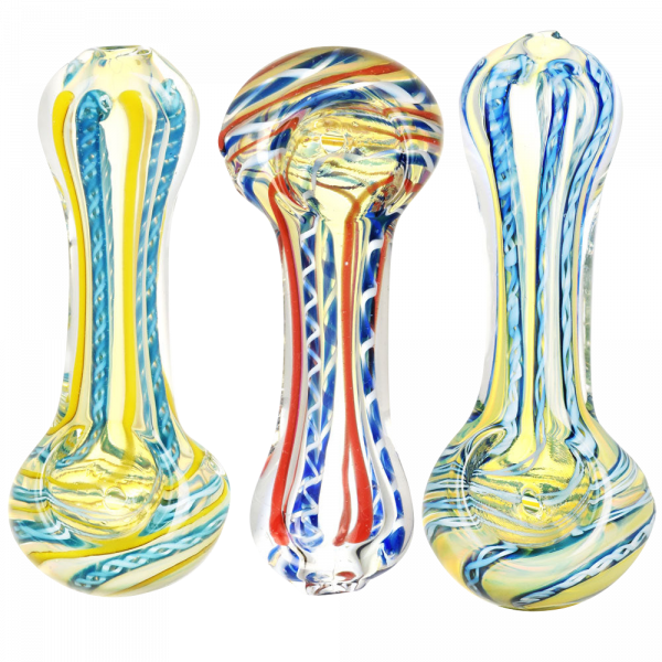 Front view of the DNA Twist Spoon Pipe, featuring a colorful, spiraled glass design against a plain white background.