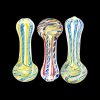 Front view of the DNA Twist Spoon Pipe, showcasing its colorful, swirling glass design against a dark backdrop.