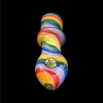 Colorful glass pipe with “JA Pipes – Made in USA” label against a black background.