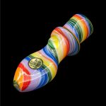 Colorful glass pipe with “JA Pipes - Made in USA” branding against a black background.