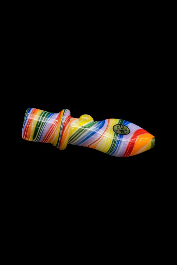 Colorful glass pipe against a black background.