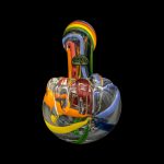Colorful glass bubbler pipe isolated on a black background.
