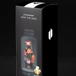 Black box with illustrated ocean life and “Attachment: Save the Seas” text, likely packaging for a cannabis accessory.