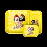 Overhead shot of the Cheech & Chong 40th Anniversary Yellow Rolling Tray, showcasing its vibrant yellow surface and rectangular shape.