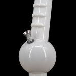 White acrylic water pipe (bong) with a flared base and metal accents.